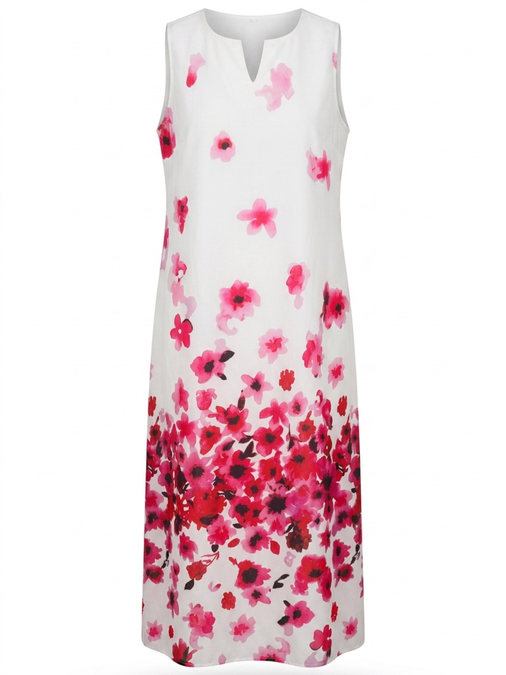 Sleeveless White Maxi Dress with Pink Floral Print